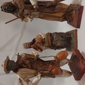 3 VTG Mexican Folk Art Papier-mâché Figurines “The Village People” Great Detail
